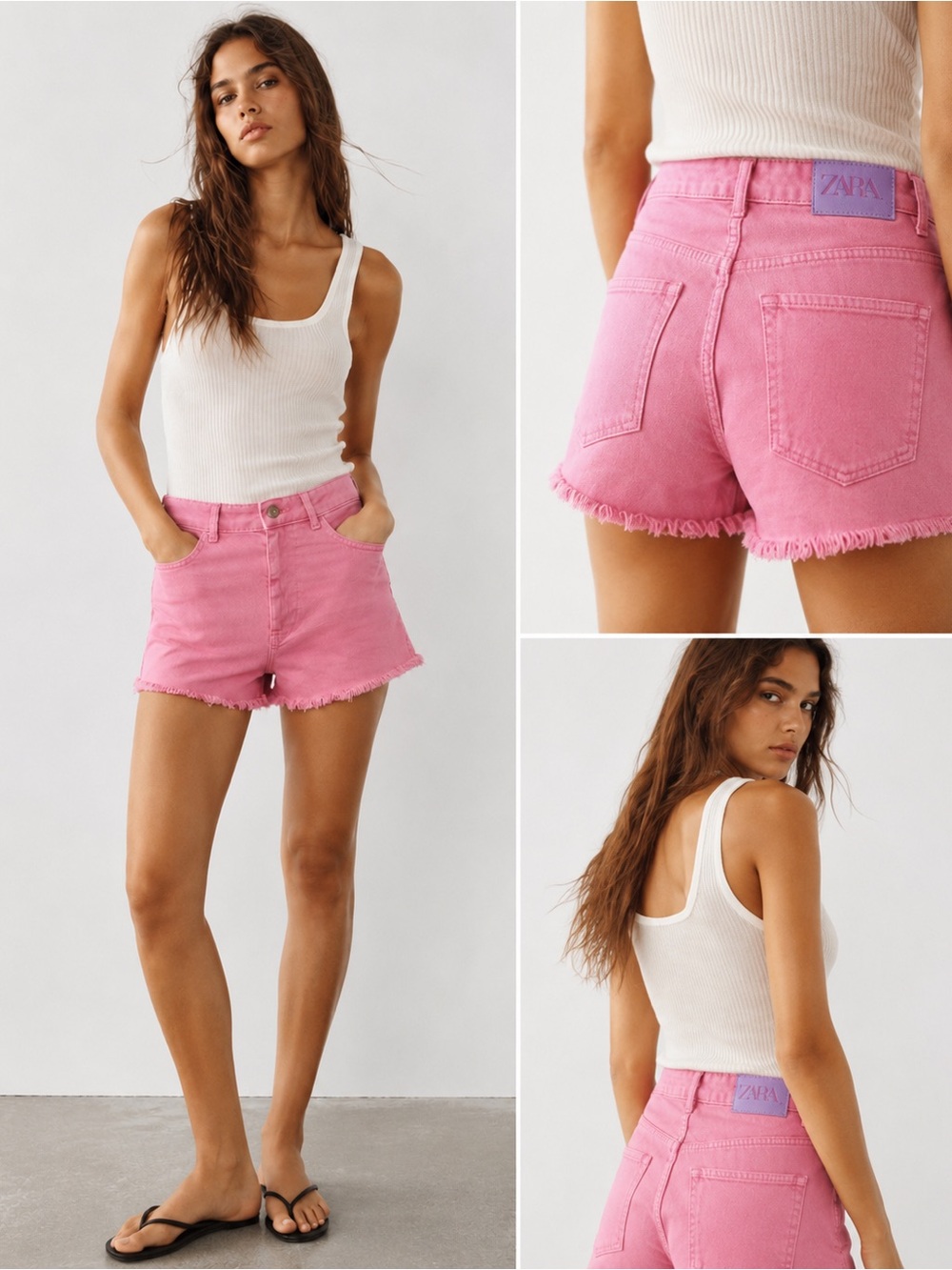 Zara Pink High Rise Frayed Hem Denim Shorts Size US 6 EU 38 Cotton